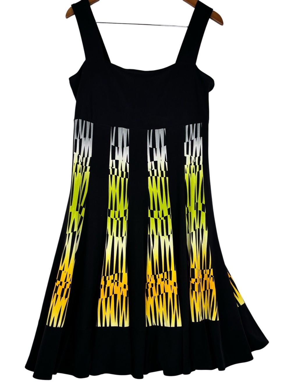 Frank Lyman Black With Yellow to White Geometric Panelled Fit & Flare Dress 12